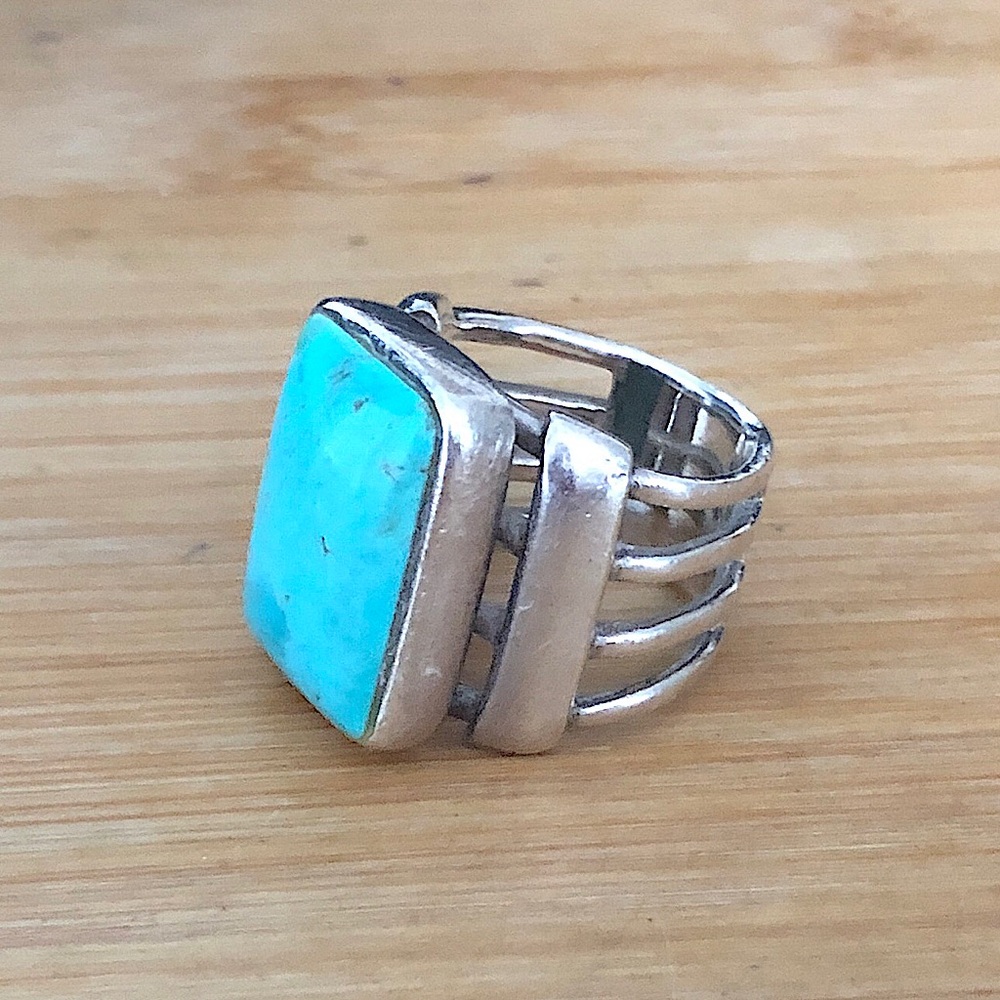 $104 Native American Turquoise Designer Estate Ring Sterling Size 8 925